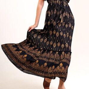 Black & Gold Camila boho maxi dress